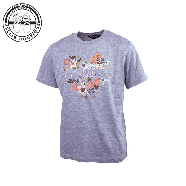 Wildebees Girls Floral Heart Tee - Grey Melange