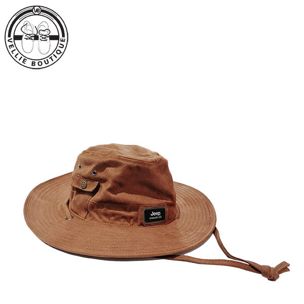 JEEP Men Oil Skin Wide Brim Sun Hat - Brown