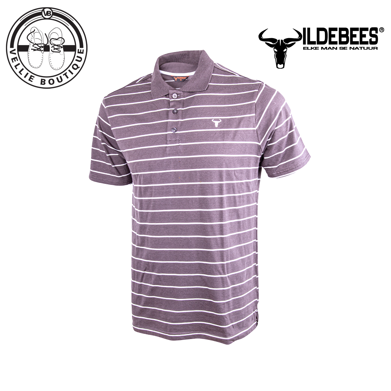 Wildebees Mens Yarn Dye Stripe Golfer-Charcoal/White