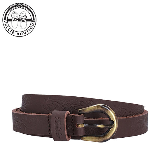 Kakiebos Ladies Floral Emboss Leather Belt - Brown