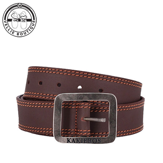 Kakiebos Men Double Stitch Leather Belt -Brown