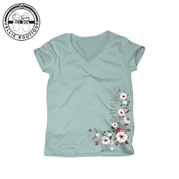 Wildebees Ladies Floral Filagree V Neck Tee