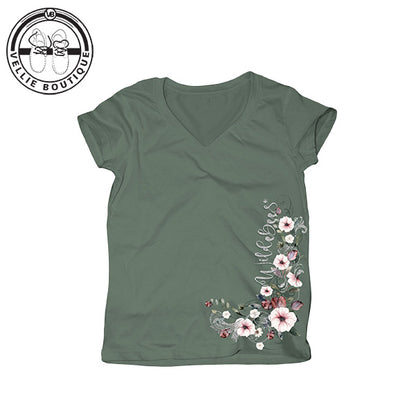 Wildebees Ladies Floral Filagree V Neck Tee