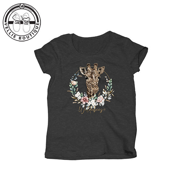 Wildebees Girls Giraffe Wreath Tee - Charcoal