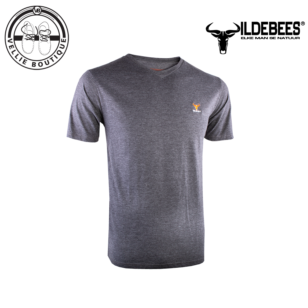 Wildebees Mens Fashion V-Neck Tee Charcoal