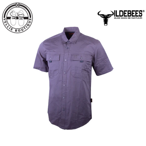 Wildebees Mens Casual Short Sleeve Vented Twill Steel Blue Shirt